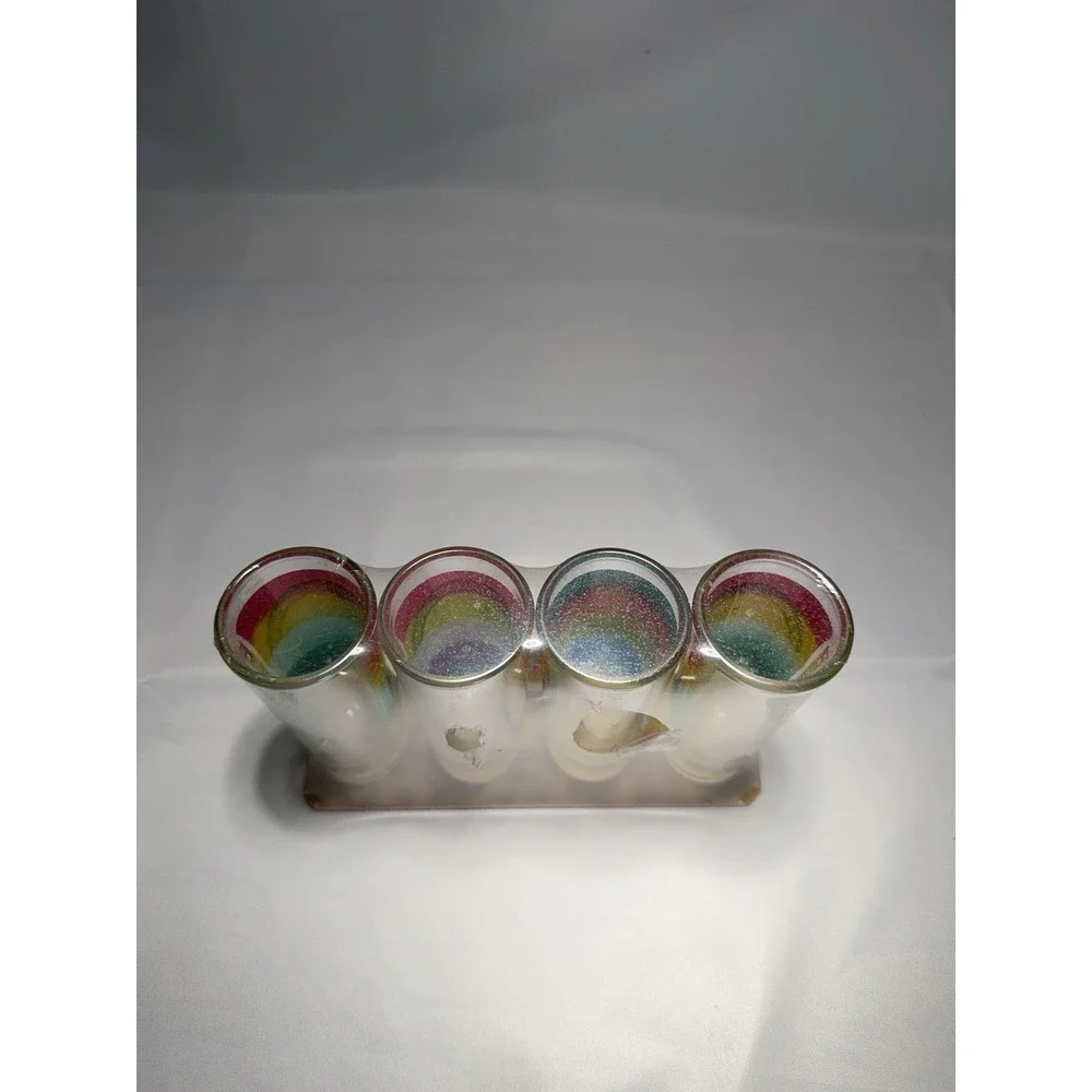 Riviera Maya Cancun Mexico Tall‎ Tequila 4 Shot Glasses Silver Tone Medallions